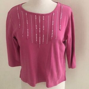 💖 Alfred Dunner 3/4 sleeves and silver sequin design in front Size PS